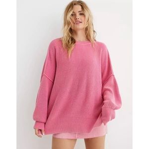 Aerie Beyond Sweater Oversized Knit Coral Sun Pink Sz Medium